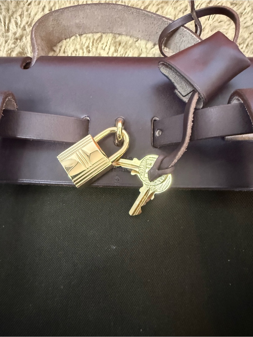 Hermes Black Canvas and Dark Brown Leather Backpack